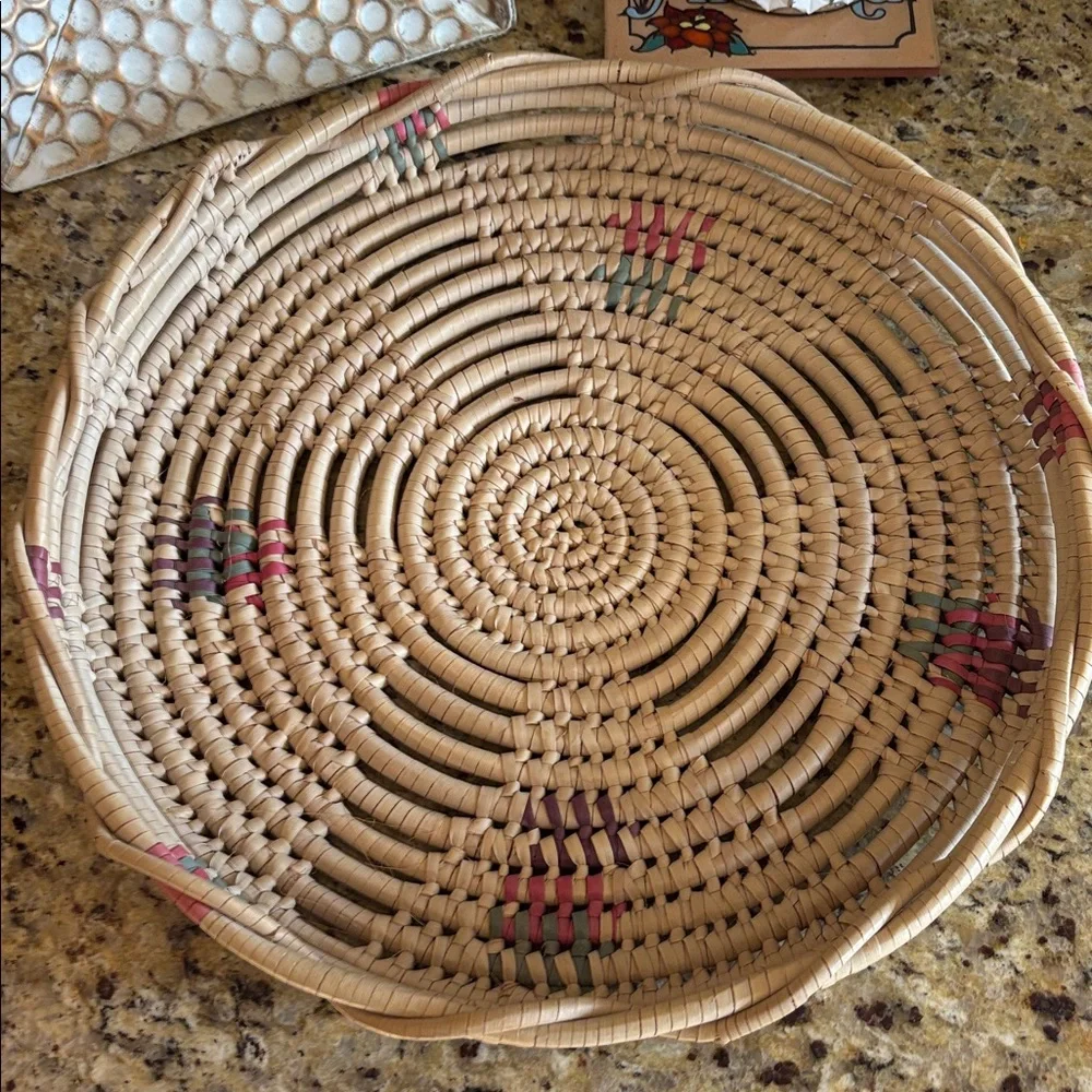 Vintage Hand Woven Coil African Basket large tray 16” wall decor‎ gallery dining